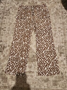 Women's Brown & White Printed Wide-Leg Pants